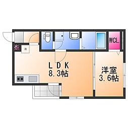 ALEGRIA北助松South 1LDKの間取図画像