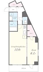 クローネ北千住 1LDKの間取図画像