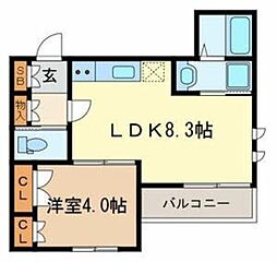グランドゥールRK浦和 1階1LDKの間取り