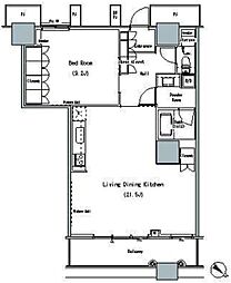 ザ・東京タワーズミッドタワー 9階1LDKの間取り