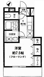 ブルックレット 1階1Kの間取り