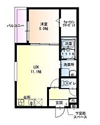 フジパレス百舌鳥駅南V番館 2階1LDKの間取り