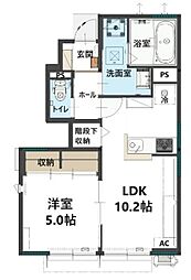 新座市新堀3丁目アパート 1LDKの間取図画像