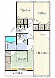 INOVE松戸六高台B 3階3LDKの間取り