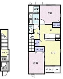 ロワゾーブルーB 2階2LDKの間取り