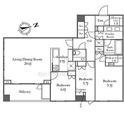 ザ・パークハウスグラン三番町 3LDKの間取図画像