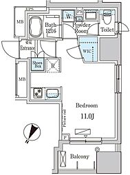 パークアクシス小伝馬町 4階ワンルームの間取り