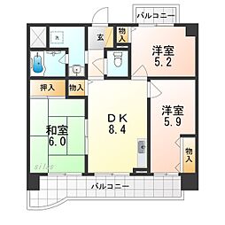 シャリテ今里 3DKの間取図画像