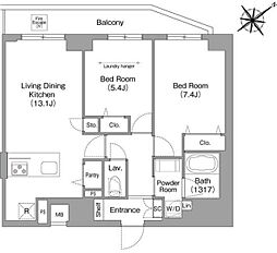 HF押上レジデンス 7階2LDKの間取り