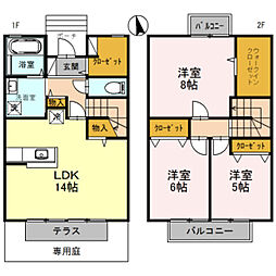 Osaka Metro御堂筋線 新金岡駅 徒歩10分の賃貸テラスハウス 3LDKの間取り