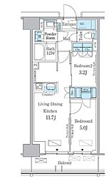 パークアクシス新宿百人町 5階2LDKの間取り
