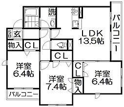 シャーメゾン若葉Ａ棟 2階3LDKの間取り