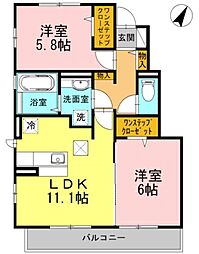 アゼリアコート2 1階2LDKの間取り
