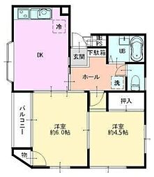 睦ビル東口 2階2DKの間取り