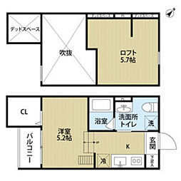 JR東海道・山陽本線 鷹取駅 徒歩13分の賃貸アパート 2階1Kの間取り
