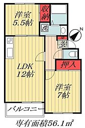 東京メトロ東西線 行徳駅 徒歩15分の賃貸マンション 1階2LDKの間取り