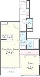 Rainbow.Frea谷沖 1階1LDKの間取り