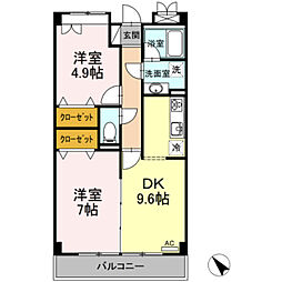 グランディールはるひ野 2LDKの間取図画像