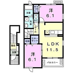 アンソレイユ 2階2LDKの間取り