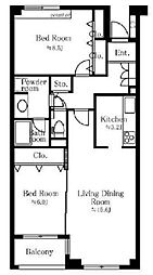 カルパティア市ヶ谷 3階2LDKの間取り