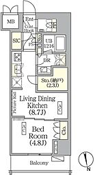 ザ・パークハビオ神楽坂レジデンスサウス 4階1LDKの間取り