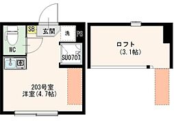 アイオライト 2階ワンルームの間取り