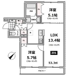 仮称メゾン・ド・ソレイユ 2階2LDKの間取り
