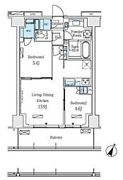 ロイヤルパークス赤羽ノース 9階2LDKの間取り