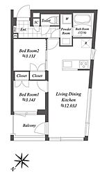 オープンブルーム渋谷本町 3階2LDKの間取り