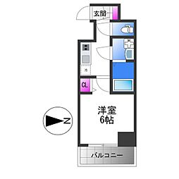 S-RESIDENCE小阪azure 13階1Kの間取り