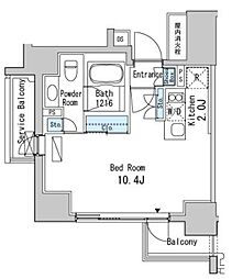 ベルファース目黒 13階ワンルームの間取り