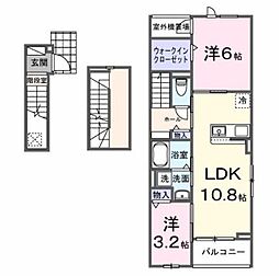 ヒカルサ西東京向台イースト 3階2LDKの間取り