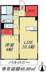 東京メトロ東西線 原木中山駅 徒歩6分の賃貸マンション 2階1LDKの間取り
