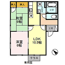 ル・レーヴ 2階2LDKの間取り