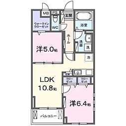 グロブナーパレス北山 1階2LDKの間取り