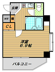 サンライズ長田 3階1Kの間取り
