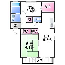 クインテットE 1階2LDKの間取り