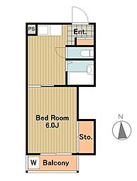 多摩都市モノレール 大塚・帝京大学駅 徒歩5分の賃貸マンション 2階1DKの間取り