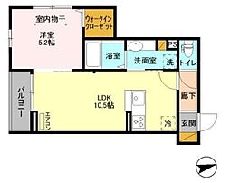 アウラ西船 3階1LDKの間取り