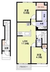 （仮称）足立区六木3丁目計画 2階2LDKの間取り