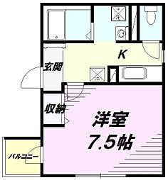 JR中央線 八王子駅 徒歩13分の賃貸マンション 2階1Kの間取り