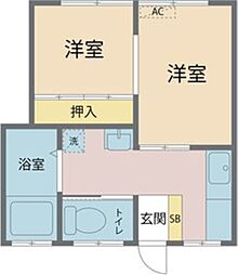 高橋荘 2階2Kの間取り