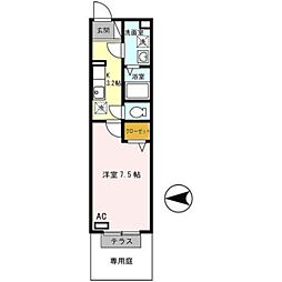 エスポワールB 1Kの間取図画像