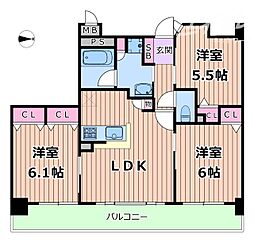 ラウロ相川リーヴァ 3階3LDKの間取り