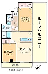 YKビル関口 2LDKの間取図画像