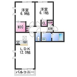 シャーメゾンＢｒｉｌｌｉａｎｔ 2階2LDKの間取り