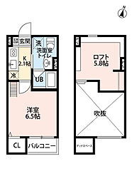 阪急京都本線 相川駅 徒歩2分の賃貸アパート 1階1Kの間取り