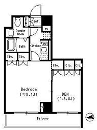 パークキューブ四谷三丁目 1階ワンルームの間取り