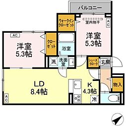 セレスティア江戸川III 2階2LDKの間取り