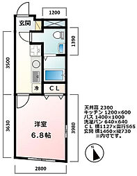 JR横須賀線 西大井駅 徒歩5分の賃貸マンション 2階1Kの間取り